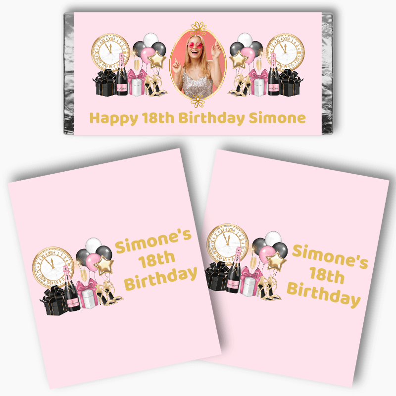 Personalised Pink, Black & Gold Mini Chocolate Labels