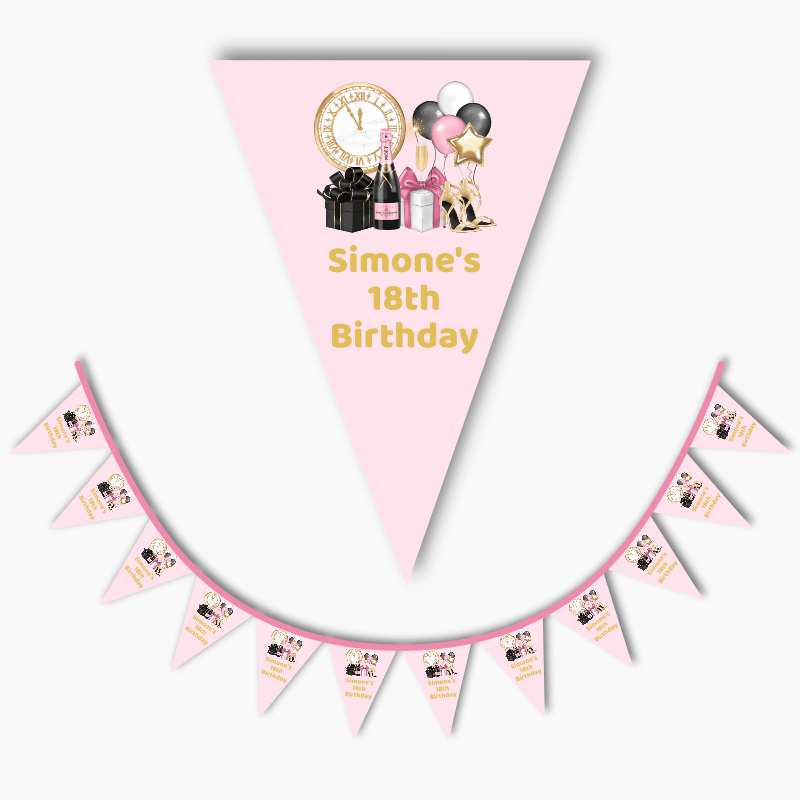 Personalised Pink, Black & Gold Party Flag Bunting
