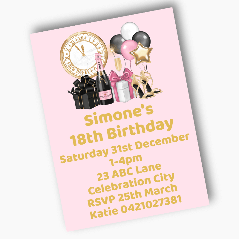 Personalised Pink, Black & Gold Party Invites