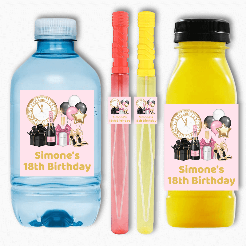 Personalised Pink, Black & Gold Party Rectangle Stickers