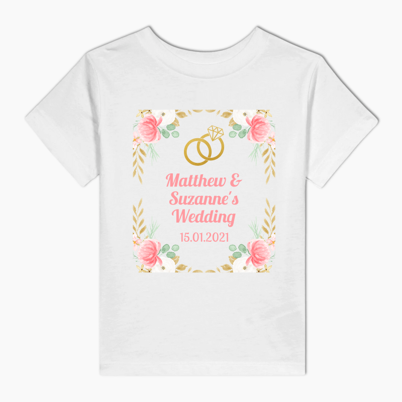 Personalised Pink & Gold Floral Adults Wedding T-Shirt