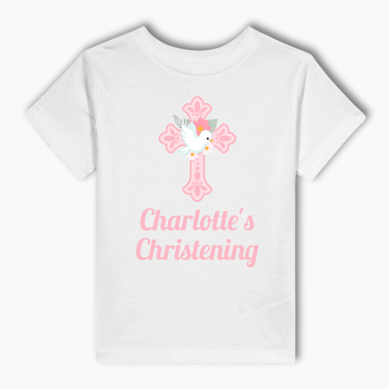 Personalised Pink & White Dove Christening Adults T-Shirt