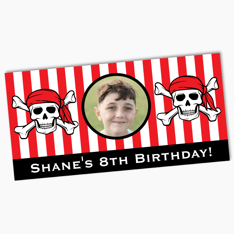 Personalised Pirate Skull & Crossbones Party Banners with Photo