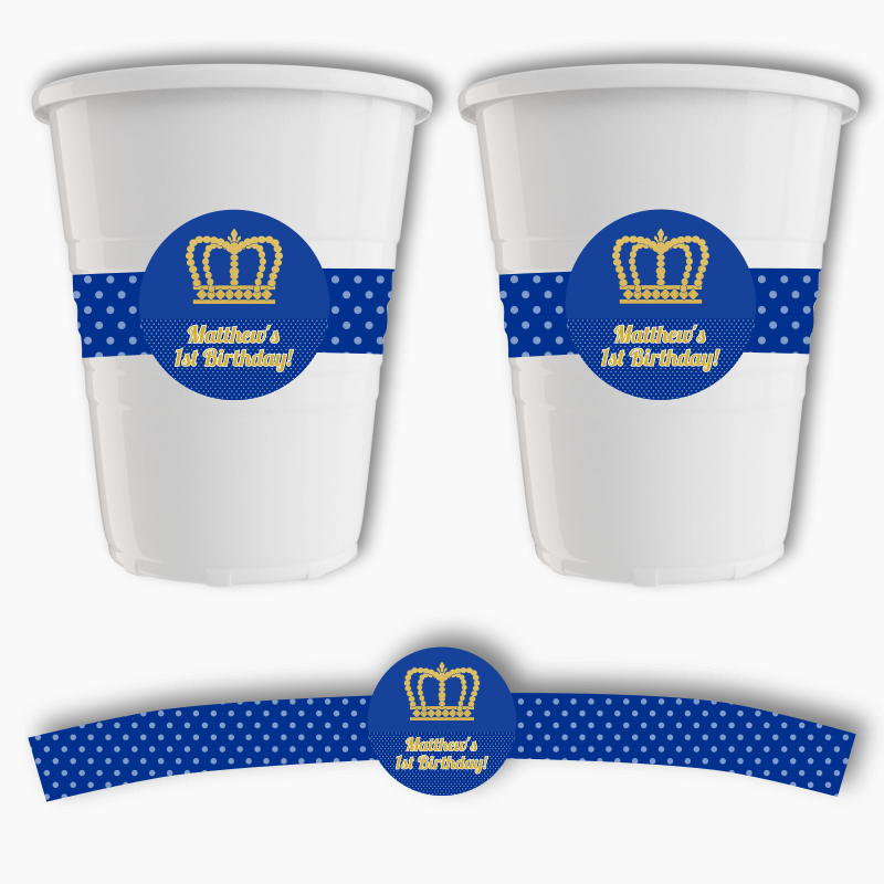 Personalised Prince Crowns Party Cup Stickers