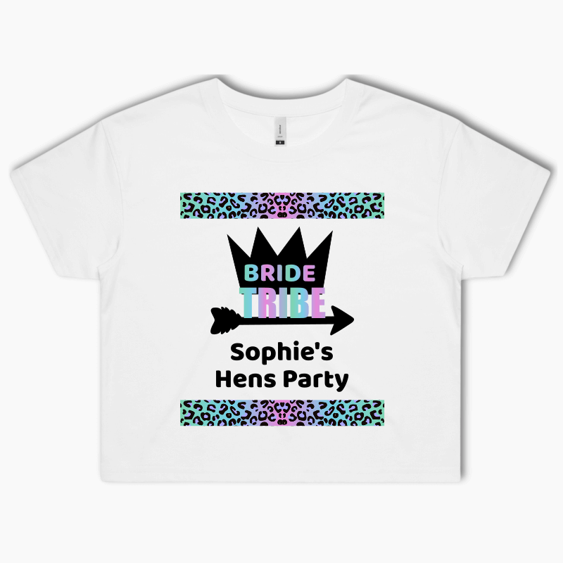 Personalised Rainbow Bride Tribe Hens Party Crop Shirt