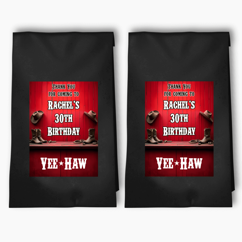Personalised Red Western Party Bags & Labels
