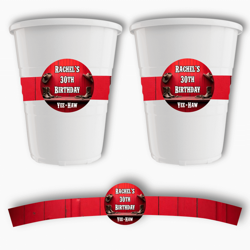 Personalised Red Western Party Cup Stickers