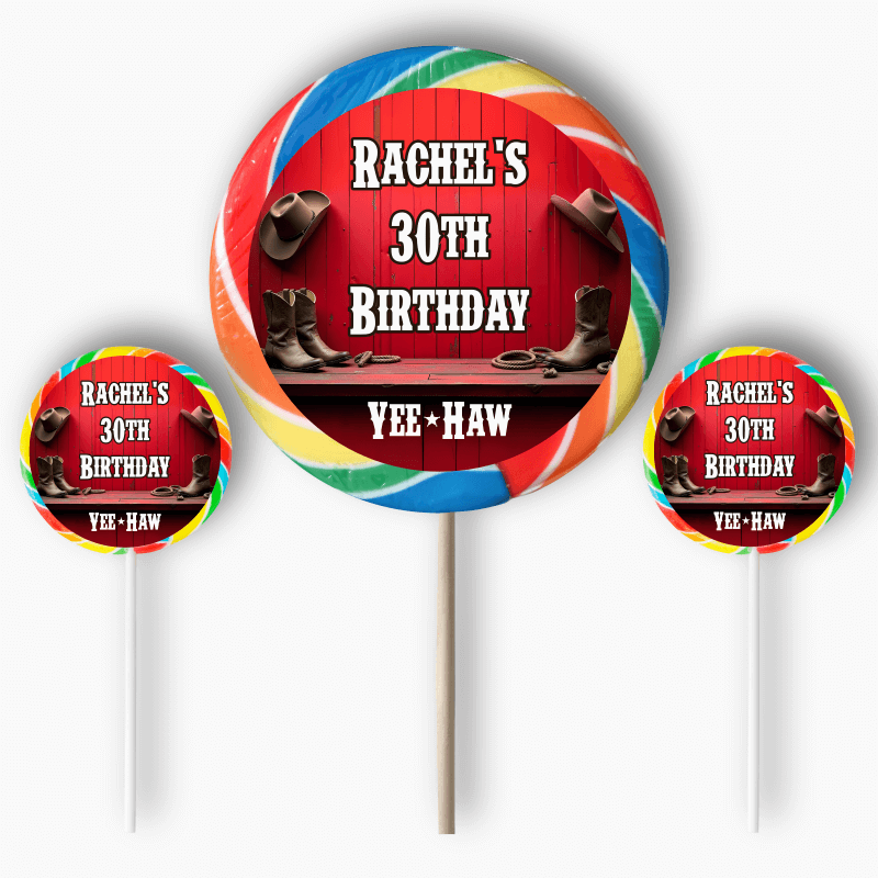 Personalised Red Western Party Round Stickers
