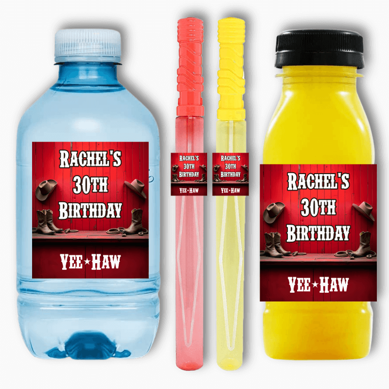 Personalised Red Western Party Rectangle Favour Stickers