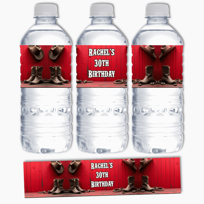 Personalised Red Western Party Water Labels