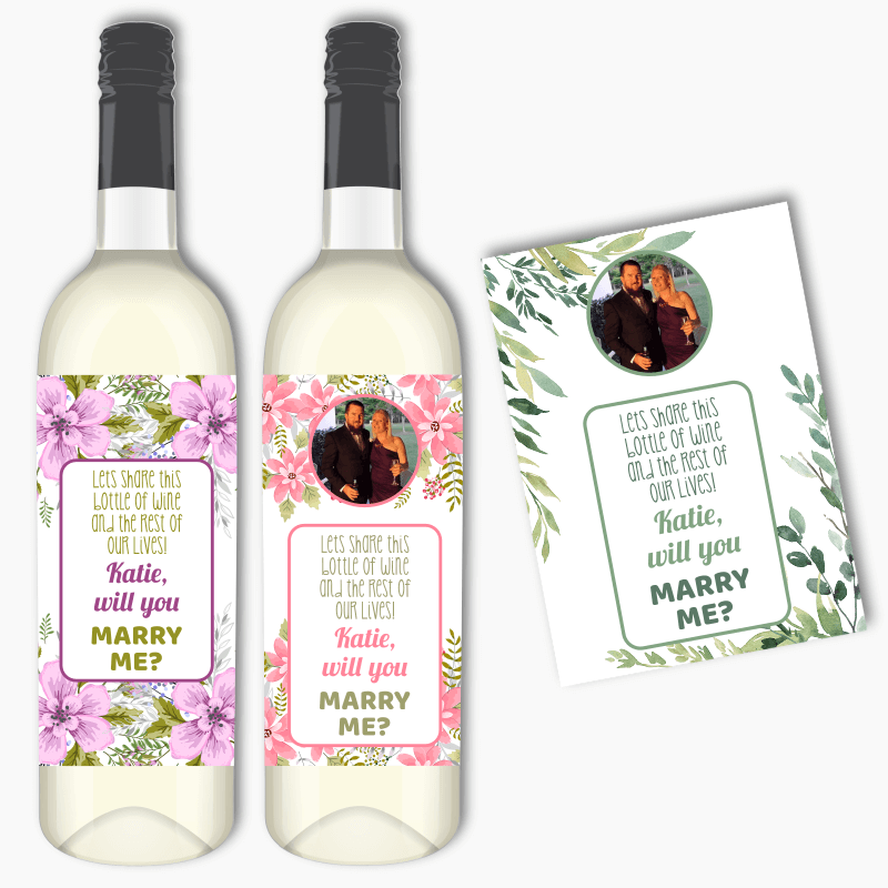 Personalised Floral &#39;Rest of Our Lives&#39; Wedding Proposal Wine Labels