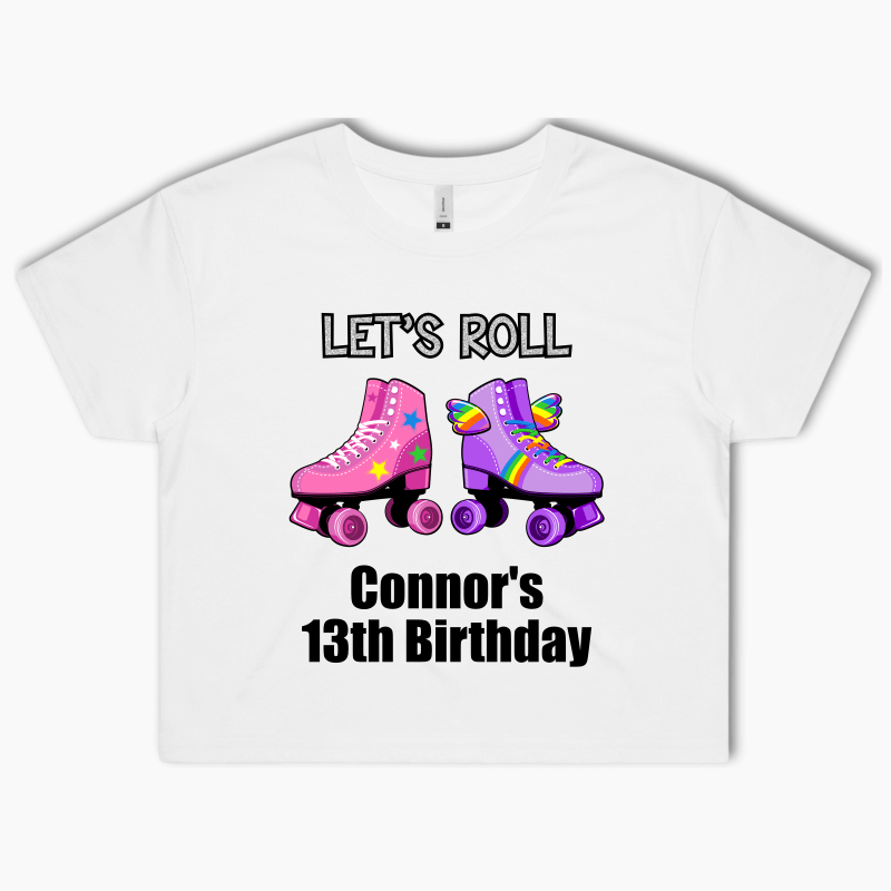 Personalised Roller Skate Party Crop Shirt