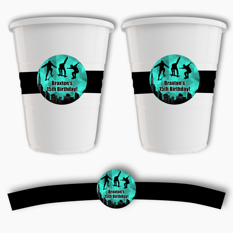 Personalised Skateboard Party Cup Stickers