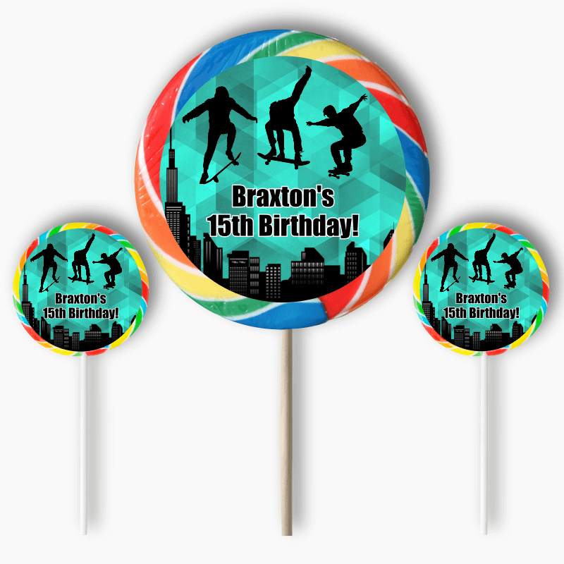 Personalised Skateboard Party Round Stickers