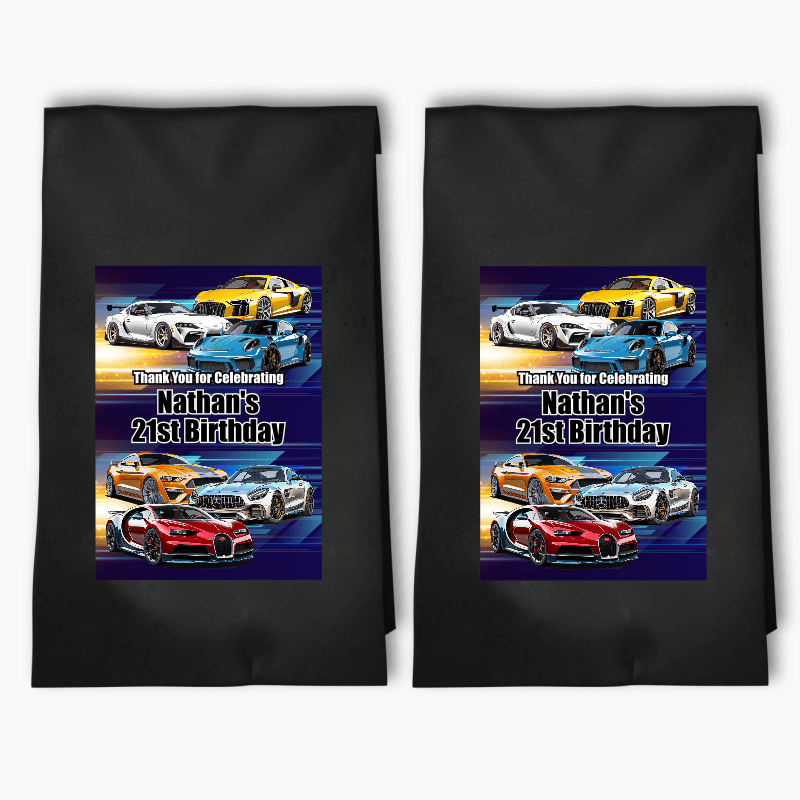 Personalised Sports Cars Party Bags & Labels