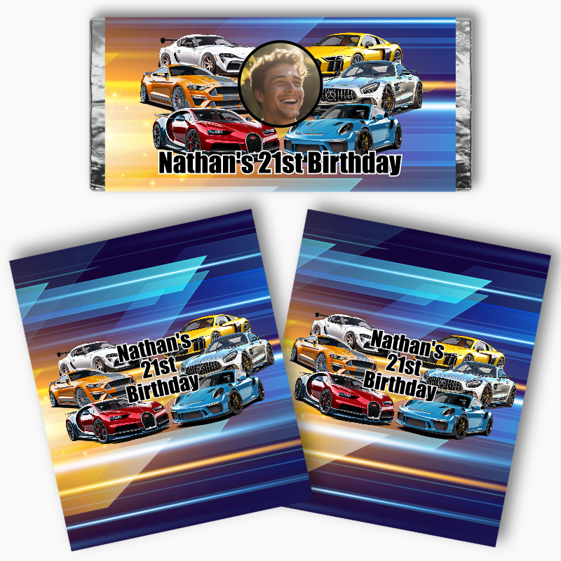 Personalised Sports Cars Party Mini Chocolate Labels