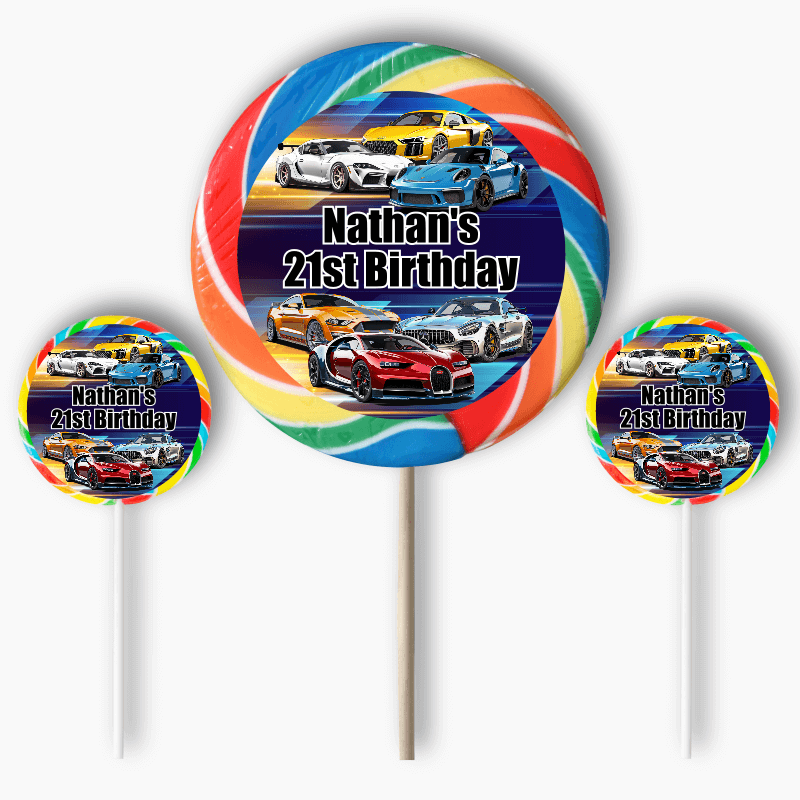 Personalised Sports Cars Party Round Stickers