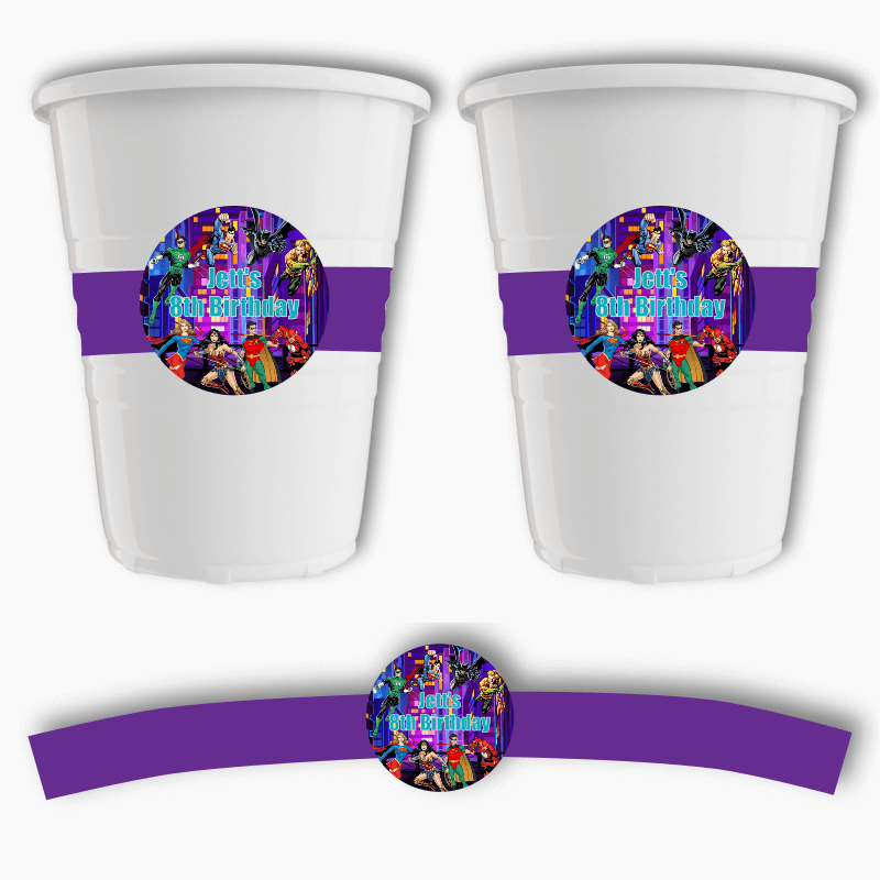 Personalised Superheroes Birthday Party Cup Stickers