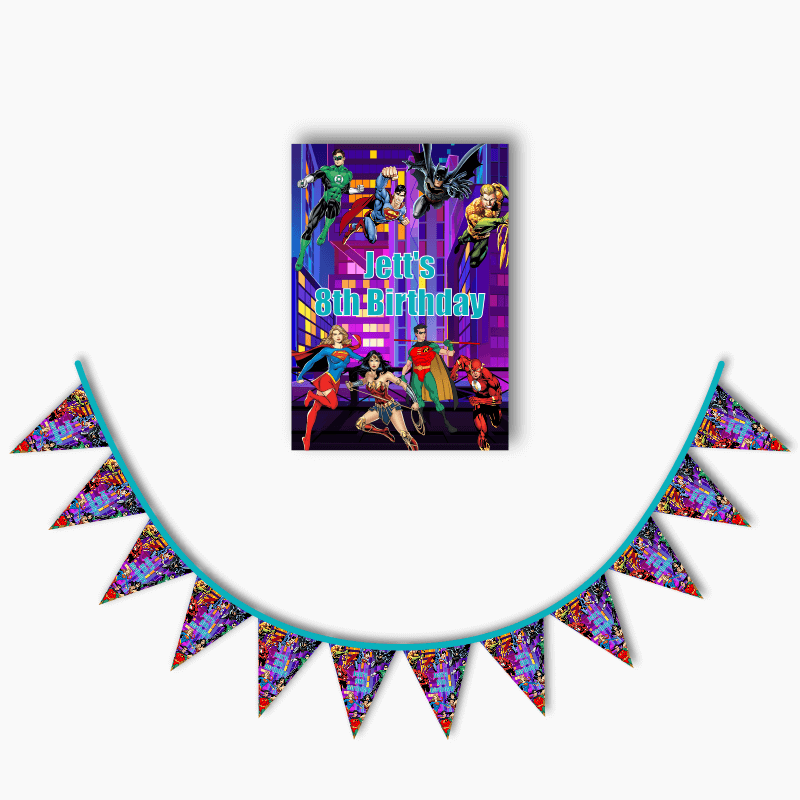 Personalised Superheroes Party Poster &amp; Bunting Combo