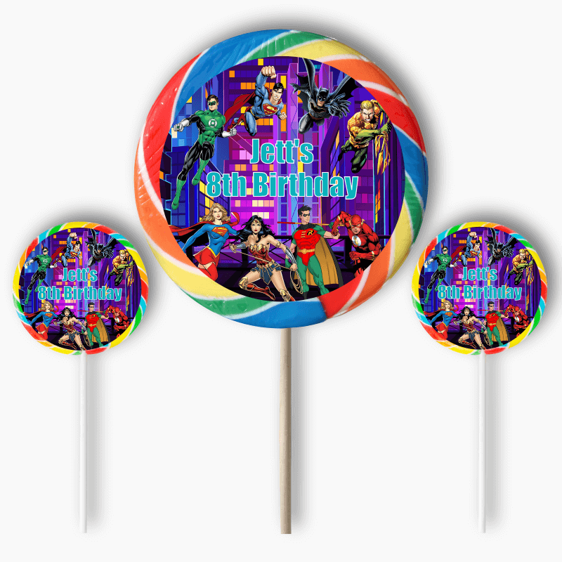 Personalised Superheroes Birthday Party Round Stickers