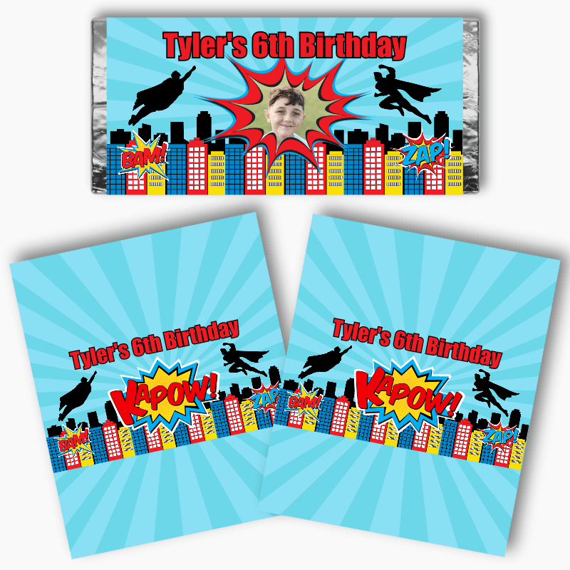 Personalised Superheroes Mini Chocolate Labels with Photo!
