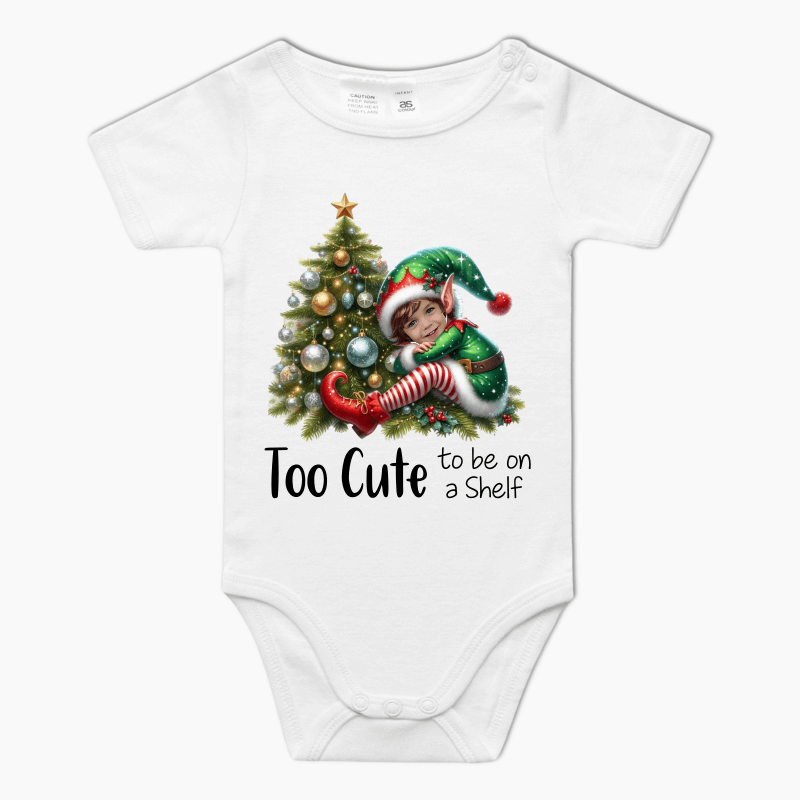 Personalised "Too Cute Xmas Elf" Baby One-Piece Romper