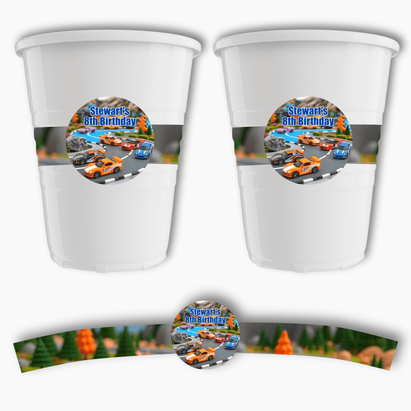 Personalised Toy Race Cars Party Cup Stickers