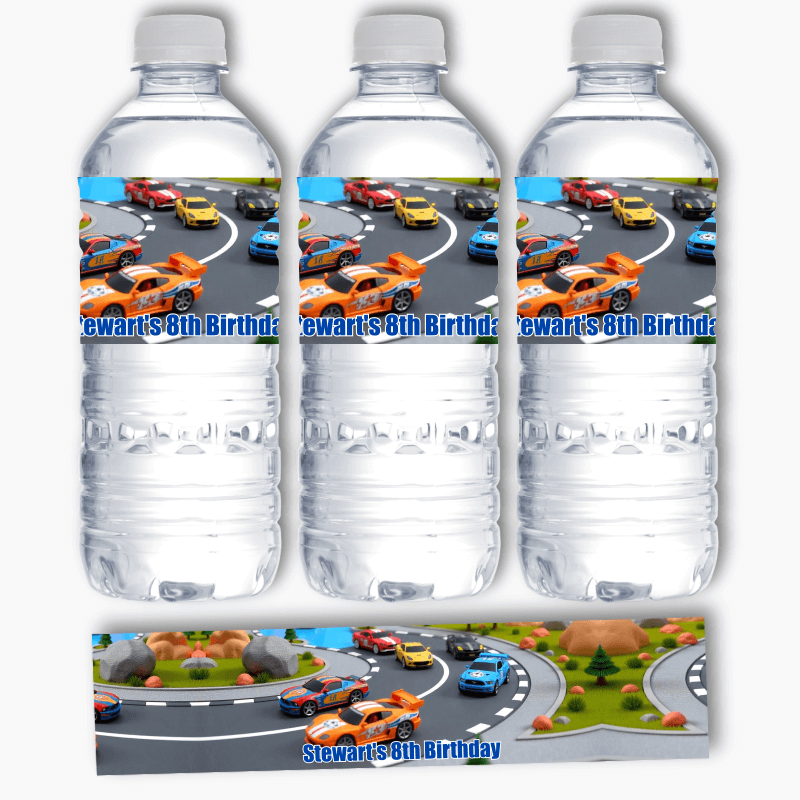 Personalised Toy Race Cars Party Water Labels