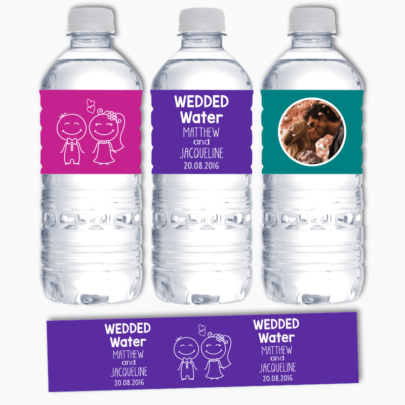 Personalised Wedded Water Wedding Labels - Colour