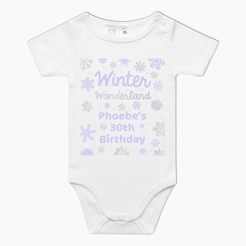 Personalised Winter Wonderland Party Baby One-Piece Romper