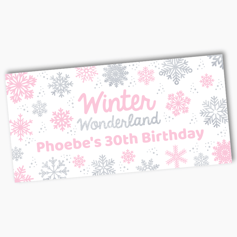 Personalised Winter Wonderland Party Banners - Pink