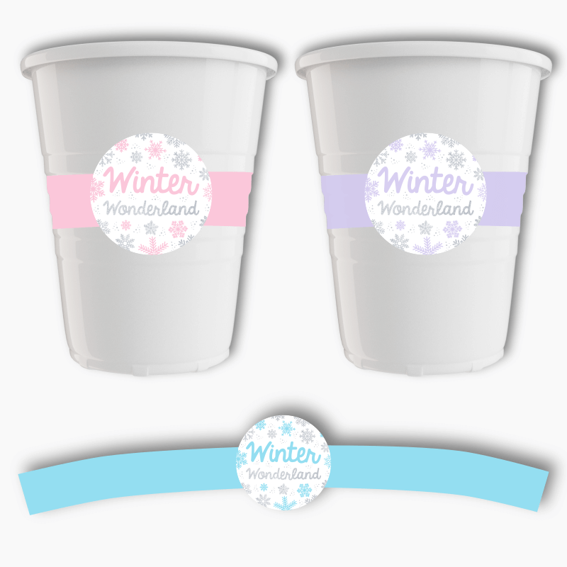 Personalised Winter Wonderland Party Cup Stickers