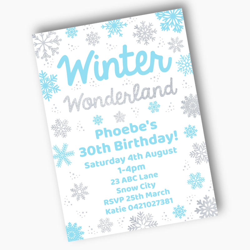 Personalised Winter Wonderland Party Invites - Blue