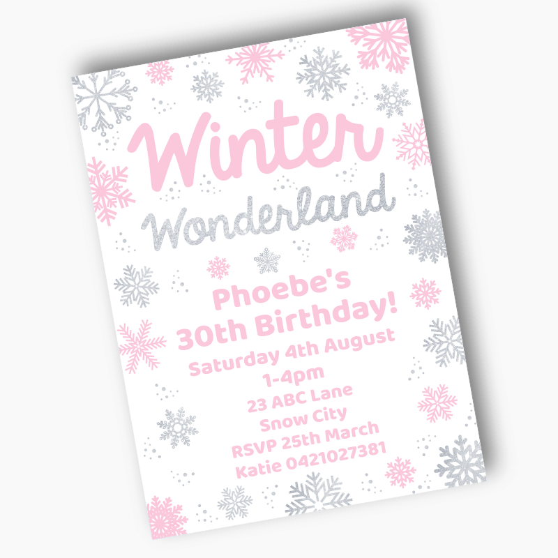 Personalised Winter Wonderland Party Invites - Pink