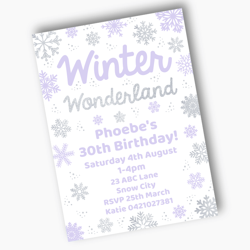 Personalised Winter Wonderland Party Invites - Purple
