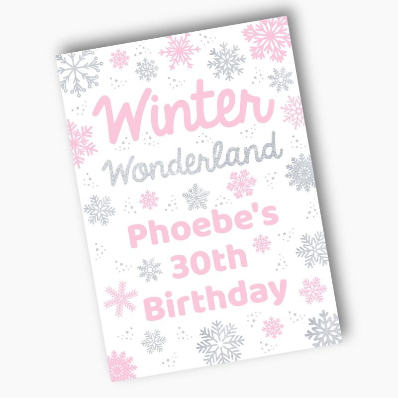 Personalised Winter Wonderland Party Posters - Pink