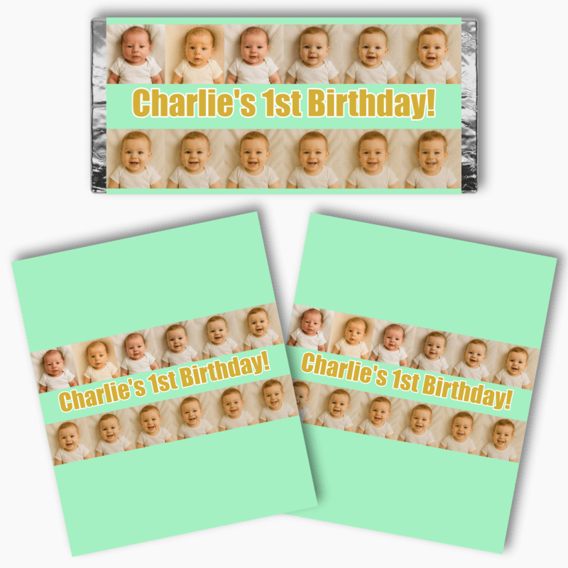 Personalised Photo Collage 1st Birthday Mini Chocolate Labels