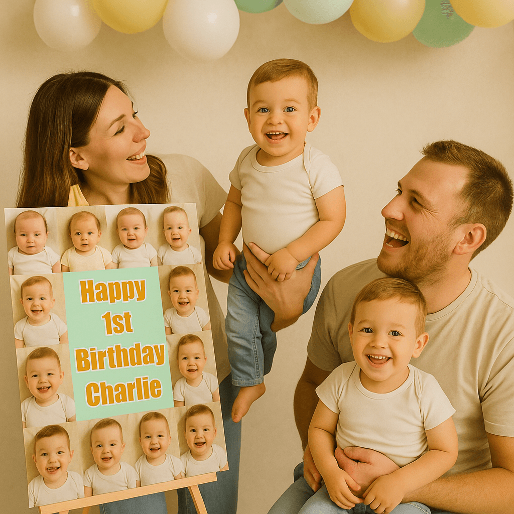 Personalised Photo Collage 1st Birthday Party Posters