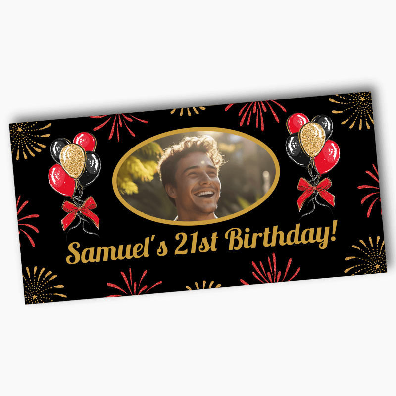 Custom Black, Gold & Red Balloons Banners with Photo