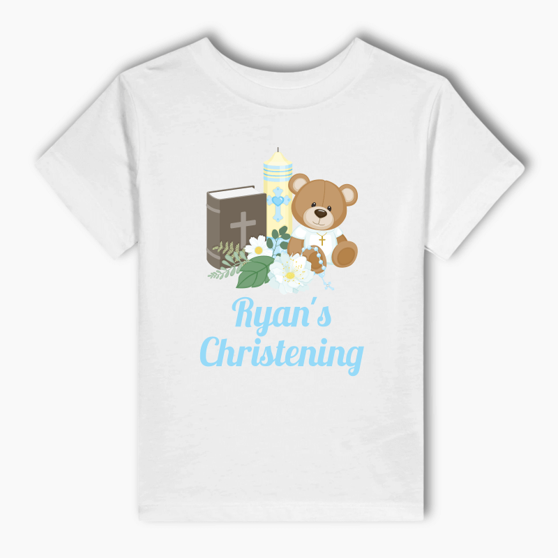 Personalised Boys Teddy Bear Christening Kids T-Shirt