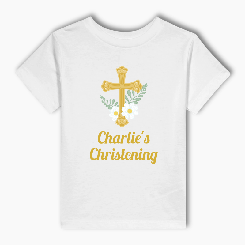 Personalised Gold Cross Christening Adults T-Shirt