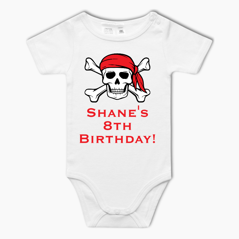Personalised Pirate Skull & Crossbones Baby One-Piece Romper