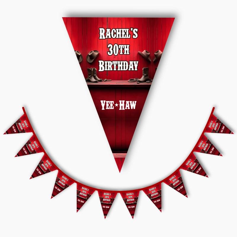 Personalised Red Western Party Flag Bunting