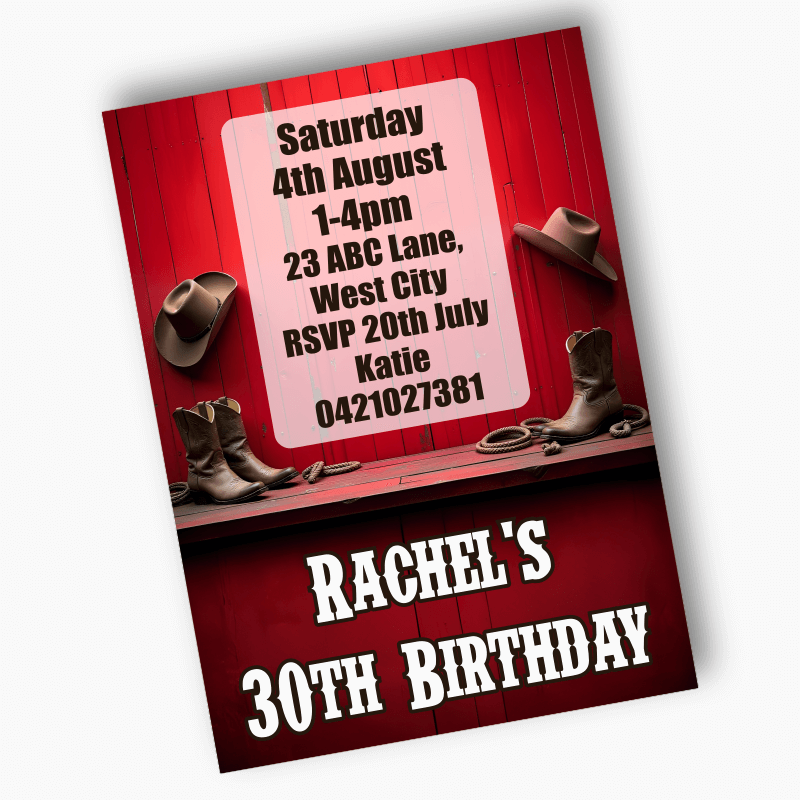 Personalised Red Western Party Invites