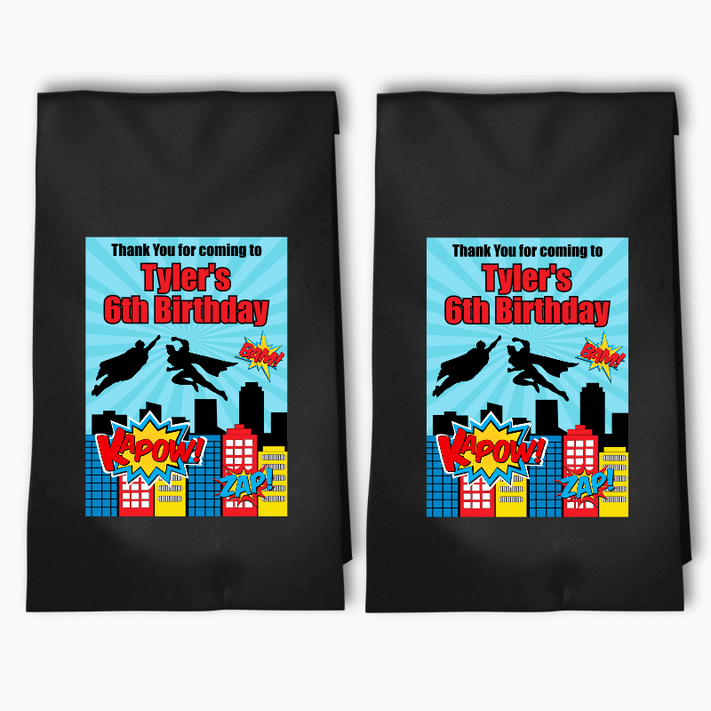 Personalised Superheroes Birthday Party Bags & Labels