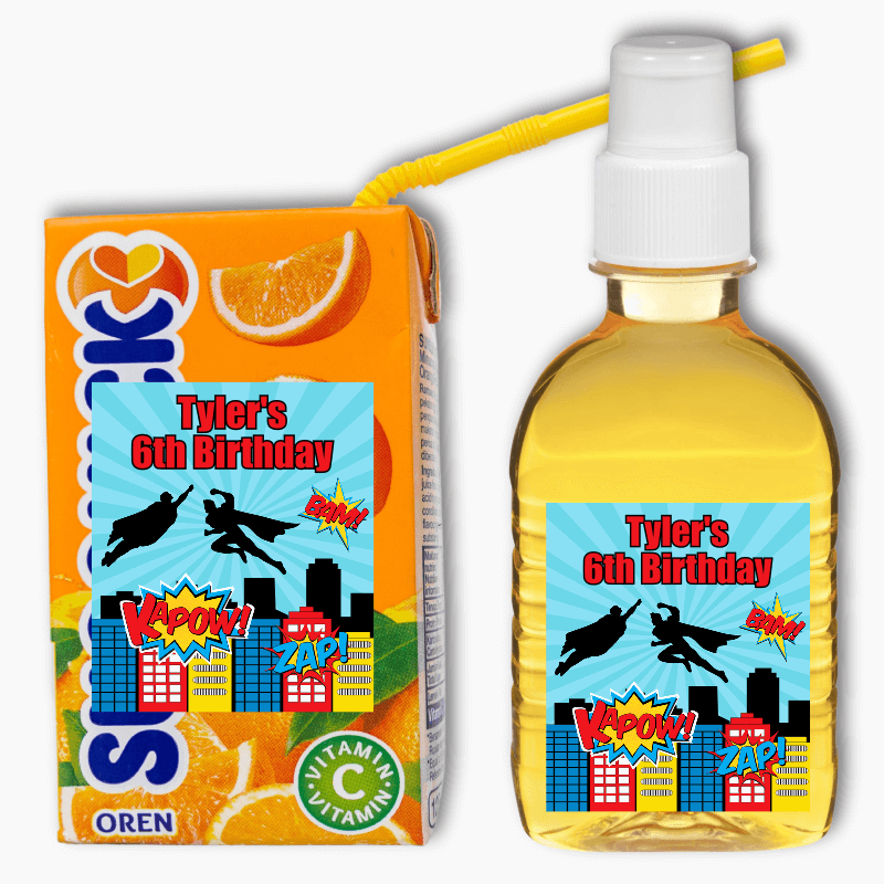 Personalised Superheroes Party Rectangle Favour Stickers