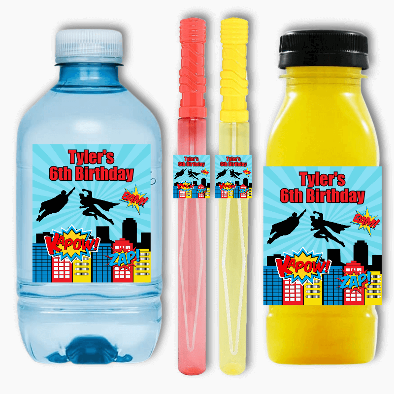 Personalised Superheroes Party Rectangle Favour Stickers