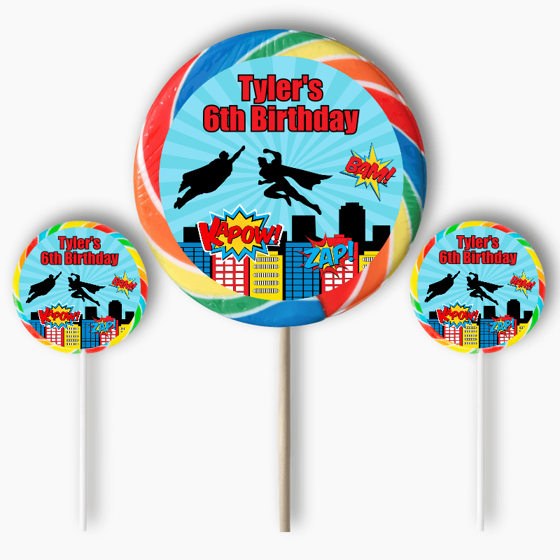 Personalised Superheroes Party Round Stickers