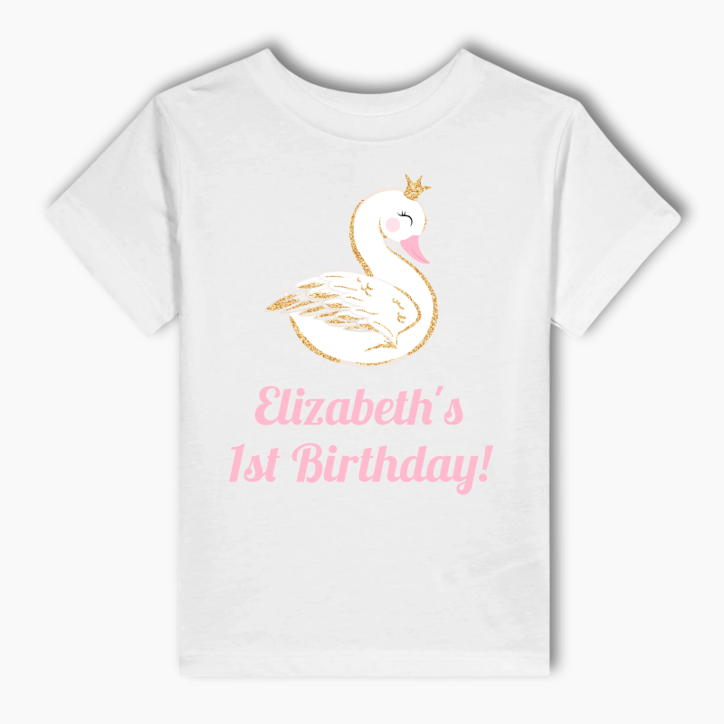 Personalised Pink & Gold Swan Party Kids T-Shirt