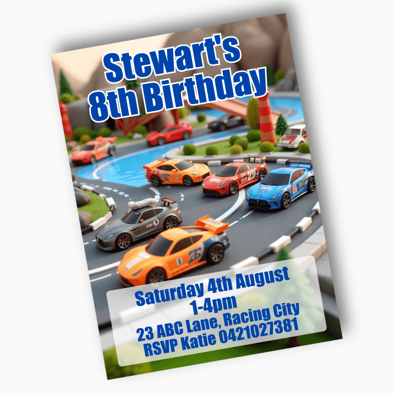 Personalised Toy Race Cars Party Invites